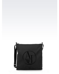 Armani Jeans Flat Messenger Bag In Nylon With Embroidered Logo