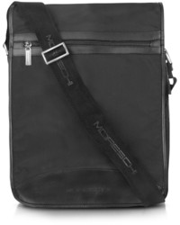 Moreschi Black Techno Fabric Large Messenger Bag