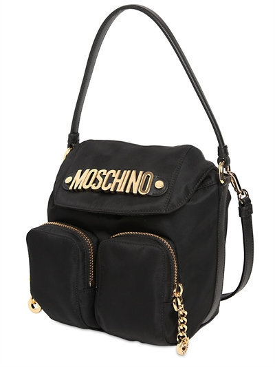 Moschino logo-lettering striped shoulder bag - Black