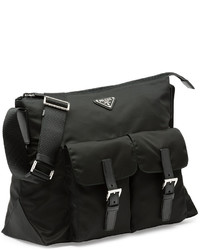 Prada Vela Double Pocket Messenger Bag Black