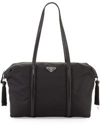 Prada Nylon Large Zip Top Shoulder Tote Bag Black