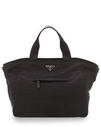 Prada Vela Nylon Tote Bag With Strap Black