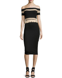 Alexis Bailey Off The Shoulder Fitted Midi Cocktail Dress Black