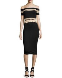 Alexis Bailey Off The Shoulder Fitted Midi Cocktail Dress Black
