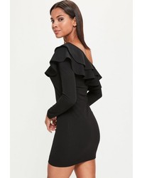 Missguided Black Frill Off The Shoulder Bodycon Dress