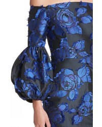Lela Rose Fring Brocade Puff Sleeve Dress