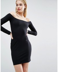 Asos Long Sleeve Off The Shoulder Bardot Bodycon Mini Dress