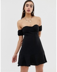 Lioness Off Shoulder Sweetheart Mini Dress With Overlay In Black