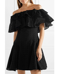 House of Holland Off The Shoulder Ruffled Broderie Anglaise Mini Dress