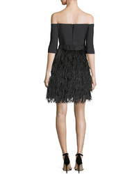 Milly Tina Off The Shoulder Tech Stretch Feather Cocktail Dress
