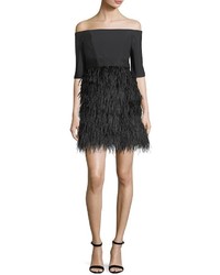Milly Tina Off The Shoulder Tech Stretch Feather Cocktail Dress