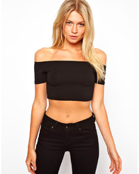 Asos 90s Crop Top With Off The Shoulder Detail