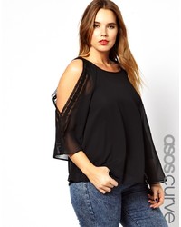 Asos Curve Top With Cold Shoulder And Lace Trim