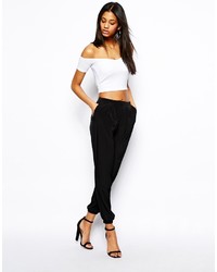 Asos Collection Crop Top In Textured Fabric With Bardot Sleeves
