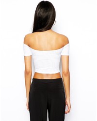 Asos Collection Crop Top With Sweetheart Bardot In Textured Fabric