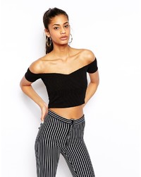 Asos Collection Crop Top With Sweetheart Bardot In Textured Fabric