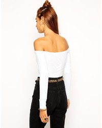 Asos Collection Sweetheart Bardot Top With Long Sleeves In Texture