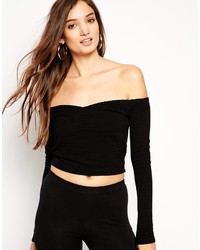 Asos Collection Sweetheart Bardot Top With Long Sleeves In Texture