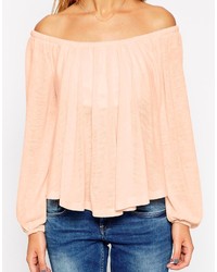 Asos Collection Tall Smock Top With Off Shoulder In Texture With Bell Sleeve