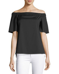 Lafayette 148 New York Livvy Short Sleeve Off The Shoulder Stretch Cotton Blouse