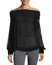 Donna Karan Long Sleeve Off The Shoulder Blouse Black