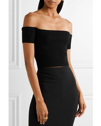 Michael Kors Michl Kors Collection Off The Shoulder Ribbed Stretch Merino Wool Blend Top Black