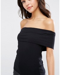 Asos Off Shoulder Top With Deep Fold In Rib