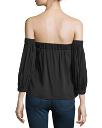 Milly Off The Shoulder Stretch Silk Blouse Black