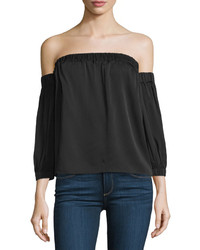 Milly Off The Shoulder Stretch Silk Blouse Black