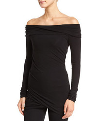 Donna Karan Off The Shoulder Twisted Drape Tunic Black