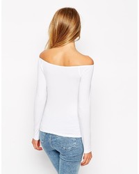 Asos Petite Top With Bardot Neckline And Long Sleeves