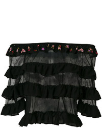 RED Valentino Tulle Panel Off The Shoulder Top