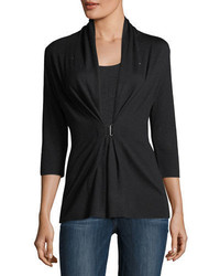 Neiman Marcus Cashmere Collection 34 Sleeve Crystal Buckle Cashmere Cardigan