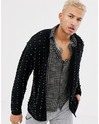 ASOS DESIGN Heavyweight Cable Knit Cardigan With Beads