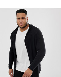 ASOS DESIGN Plus Knitted Hooded Cardigan With Curved Hem In Black