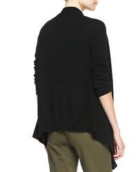 Vince Ribbed Cashmere Draped Open Cardigan Black