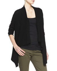 Vince Ribbed Cashmere Draped Open Cardigan Black