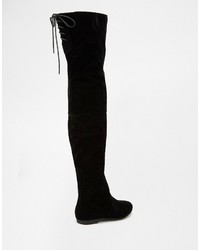 Daisy Street Black Over The Knee Tie Back Flat Boots