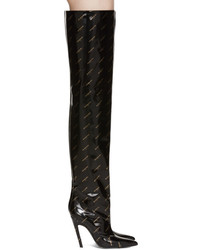 Balenciaga Black Patent All Over Logo Heeled Over The Knee Boots