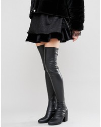 Daisy Street Black Thigh High Heeled Over The Knee Boots