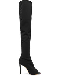 Jimmy Choo Desai 95 Leather Trimmed Mesh Over The Knee Boots Black