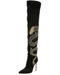 Gianvito Rossi Dragon Cuissard Over The Knee Satin Boot Black