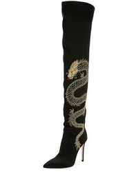 Gianvito Rossi Dragon Cuissard Over The Knee Satin Boot Black