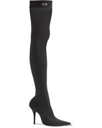 Balenciaga Knife Logo Embroidered Spandex Over The Knee Boots Black