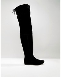 Daisy Street Lace Back Black Over The Knee Boots