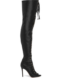 Gianvito Rossi Lace Up Satin Thigh Boots Black