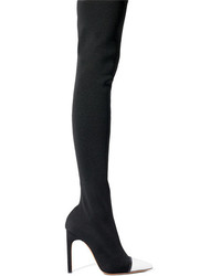 Givenchy Leather Trimmed Stretch Knit Over The Knee Boots Black