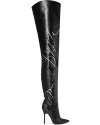 Vetements Manolo Blahnik Printed Satin Thigh Boots Black