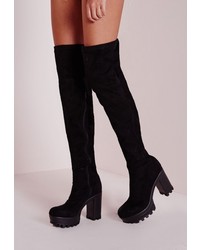 Missguided Over The Knee Cleated Heeled Boots