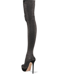 Charlotte Olympia More Is More Metallic Jersey Over The Knee Boots Black